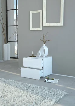 Comodini|Camera Da Letto > Dmora Comodino moderno 50x40x41h cm - Thanatos Bianco Lucido