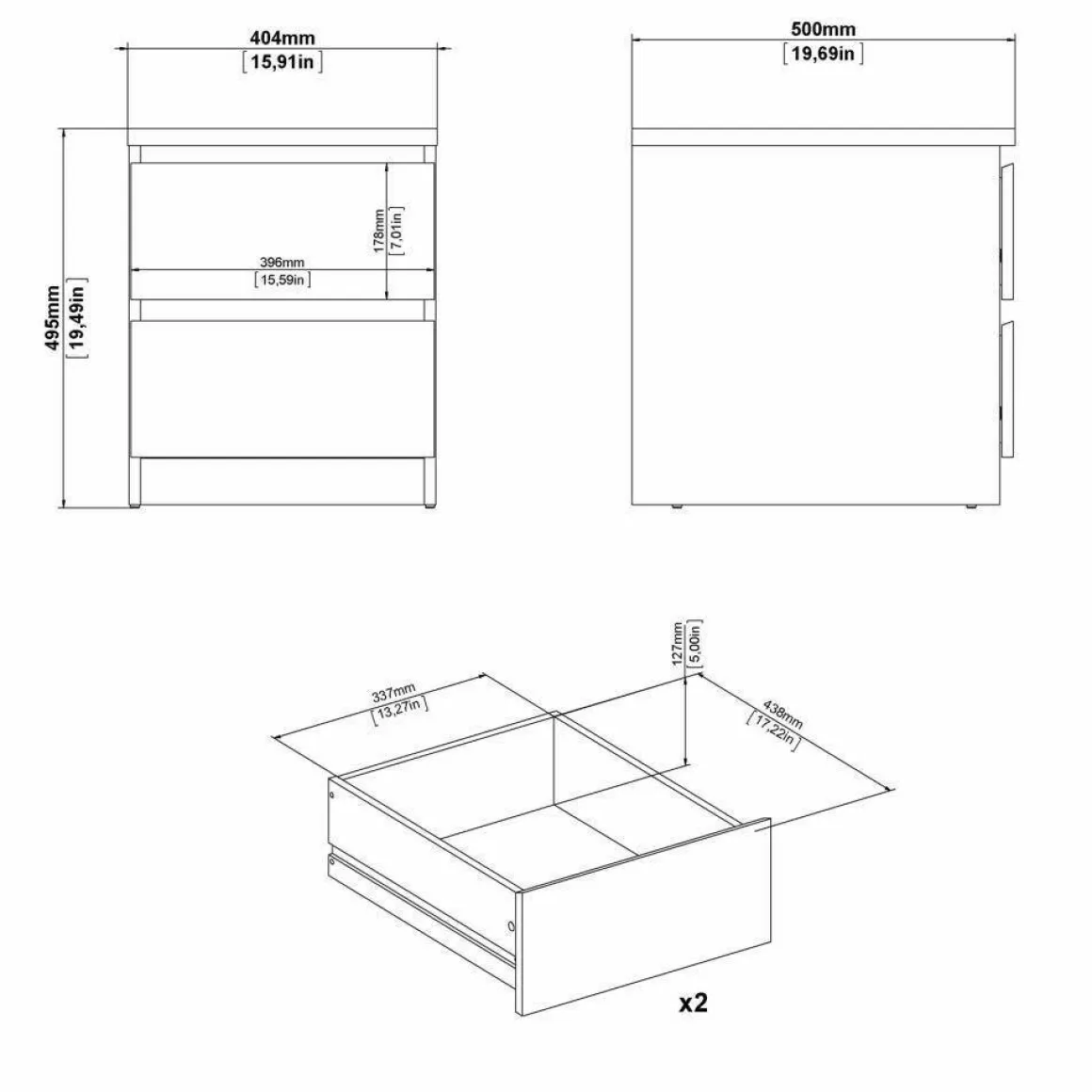 Comodino moderno nero 50x40x49h cm - Azar