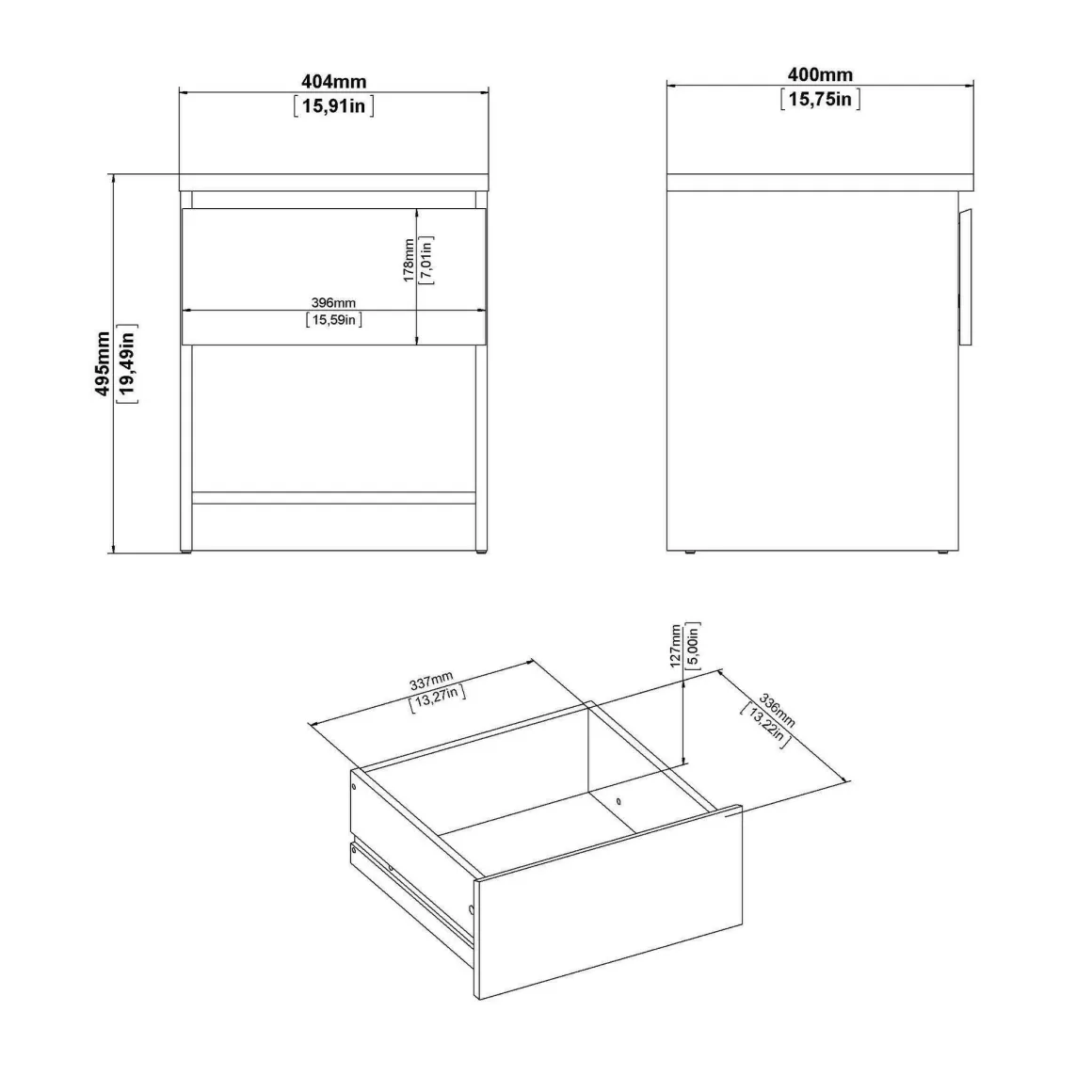 Comodino moderno nero 40x40x49h cm - Scolastica