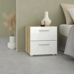Comodino moderno quercia e bianco lucido 40x40x42h cm - Fedora