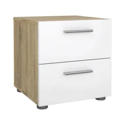 Comodino moderno quercia e bianco lucido 40x40x42h cm - Fedora