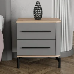 Comodino Nero Antracite Marrone Rovere 2 Cassetti un Ripiano 52x40x56h cm, Apertura Scorrevole - Ojai