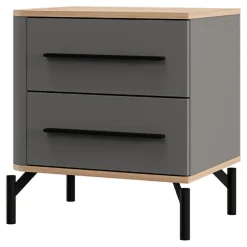 Comodino Nero Antracite Marrone Rovere 2 Cassetti un Ripiano 52x40x56h cm, Apertura Scorrevole - Ojai
