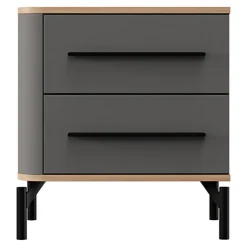 Comodino Nero Antracite Marrone Rovere 2 Cassetti un Ripiano 52x40x56h cm, Apertura Scorrevole - Ojai