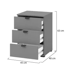 Comodini > Dmora Comodino Nero Antracite Nero 3 Cassetti un Ripiano 45x40x63h cm, Apertura Scorrevole - Talana Nero, Nero Antracite