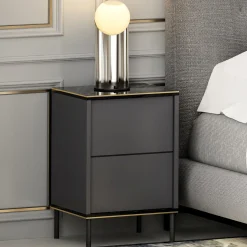 Comodino Nero Antracite oro un Ripiano Apertura Battente 40x35x60h cm, Un'anta - Vestone