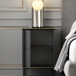 Comodino Nero Antracite oro un Ripiano Apertura Battente 40x35x60h cm, Un'anta - Vestone