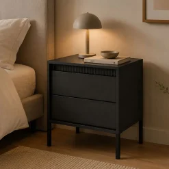 Comodini > Dmora Comodino 2 Cassetti un Ripiano 54x40x56h cm, Apertura Scorrevole - Gasalisa Nero