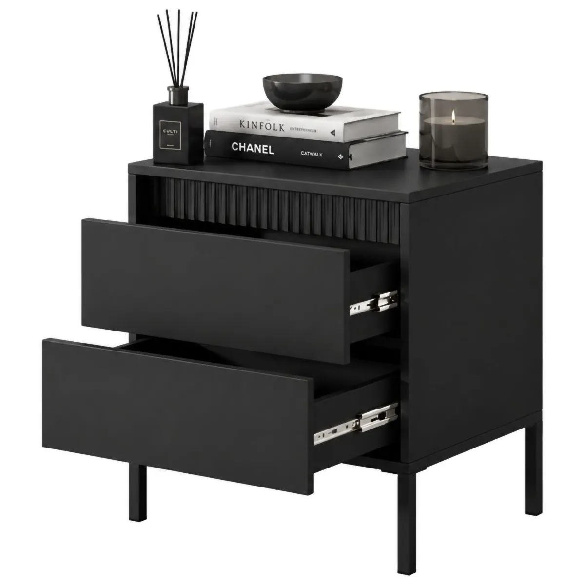 Comodini > Dmora Comodino 2 Cassetti un Ripiano 54x40x56h cm, Apertura Scorrevole - Gasalisa Nero