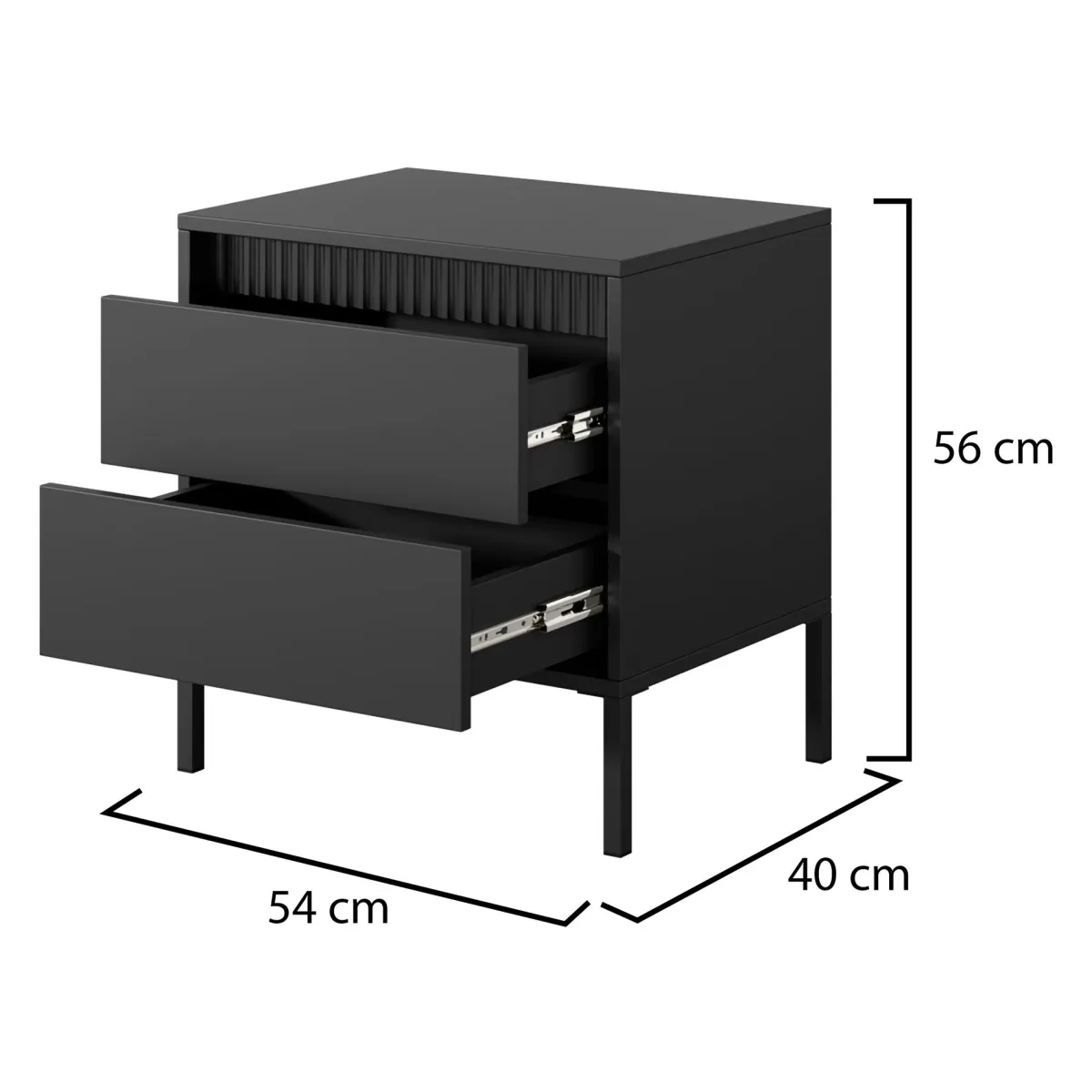 Comodini > Dmora Comodino 2 Cassetti un Ripiano 54x40x56h cm, Apertura Scorrevole - Gasalisa Nero