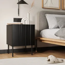 Comodini > Dmora Comodino Cassetti un Ripiano 59x42x44.5h cm, Un'anta - Russi Nero