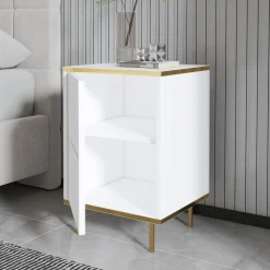 Comodino Oro Bianco un Ripiano Apertura Battente 40x35x60h cm, Un'anta - Vestone