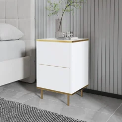 Comodino Oro Bianco un Ripiano Apertura Battente 40x35x60h cm, Un'anta - Vestone