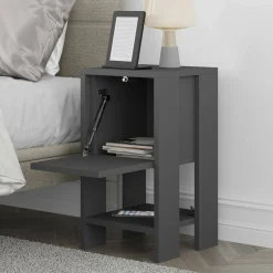 Comodini|Camera Da Letto > Dmora Comodino 2 ripiani antracite 30x30x55h cm - Filippa Nero Antracite
