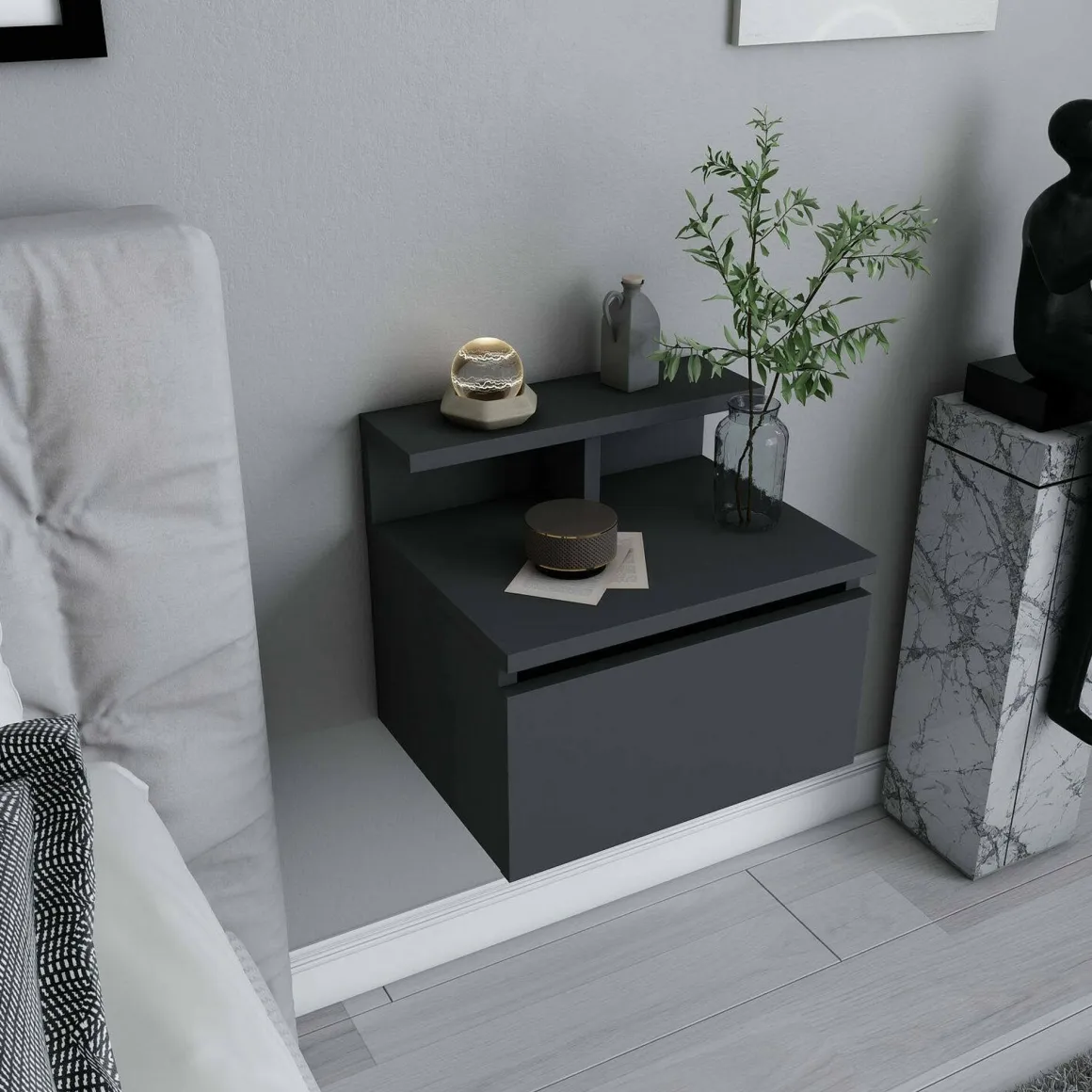 Comodino 2 ripiani antracite 39x31x35h cm - Auring
