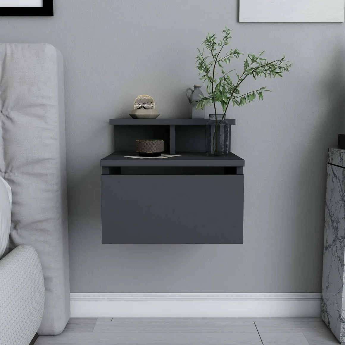 Comodino 2 ripiani antracite 39x31x35h cm - Auring