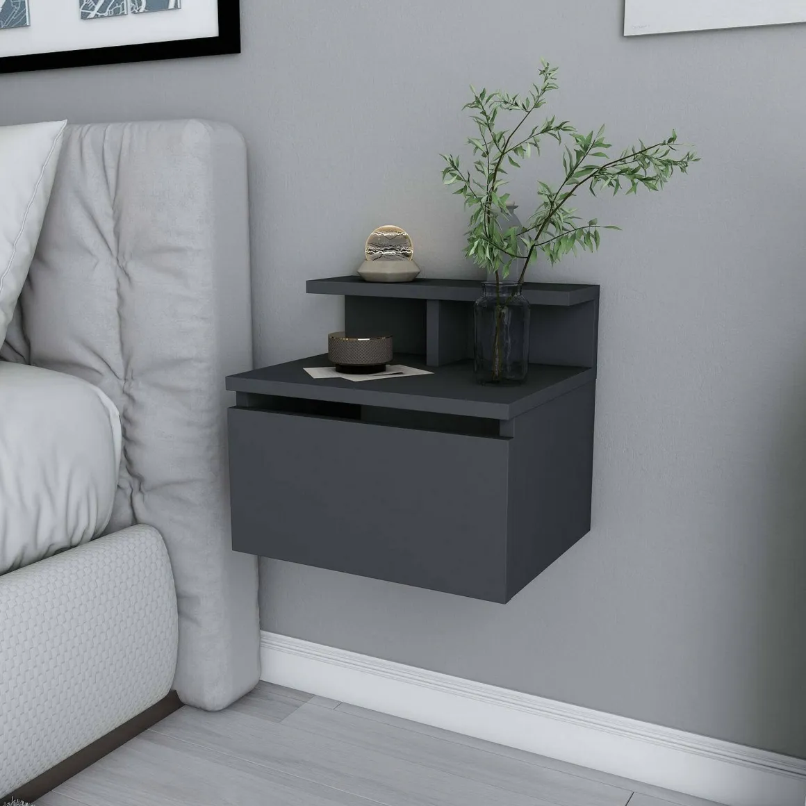 Comodino 2 ripiani antracite 39x31x35h cm - Auring