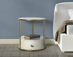 Comodino 2 ripiani bianco e oro 43x43x48h cm - Piandisco