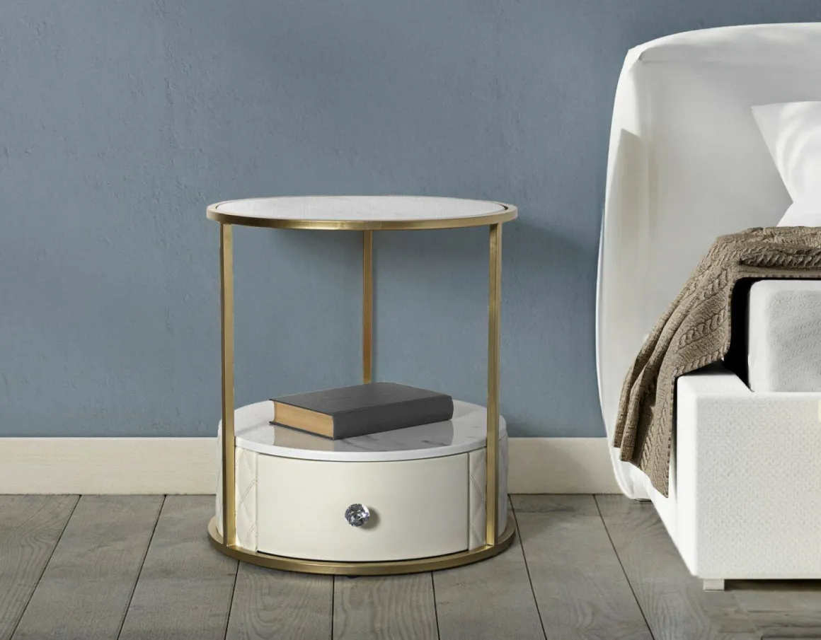 Comodino 2 ripiani bianco e oro 43x43x48h cm - Piandisco