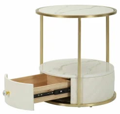 Comodino 2 ripiani bianco e oro 43x43x48h cm - Piandisco