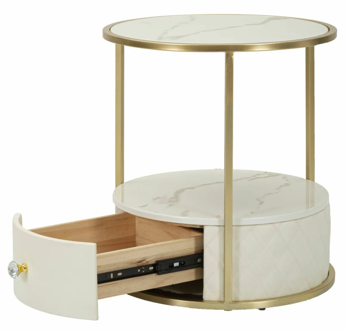 Comodino 2 ripiani bianco e oro 43x43x48h cm - Piandisco