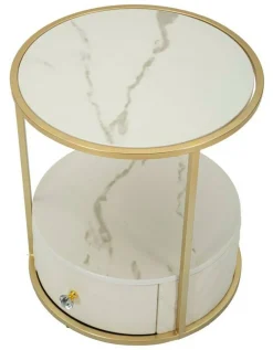 Comodino 2 ripiani bianco e oro 43x43x48h cm - Piandisco