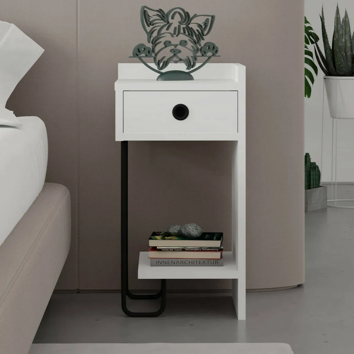 Comodino 2 ripiani bianco 32x30x61h cm - Halola
