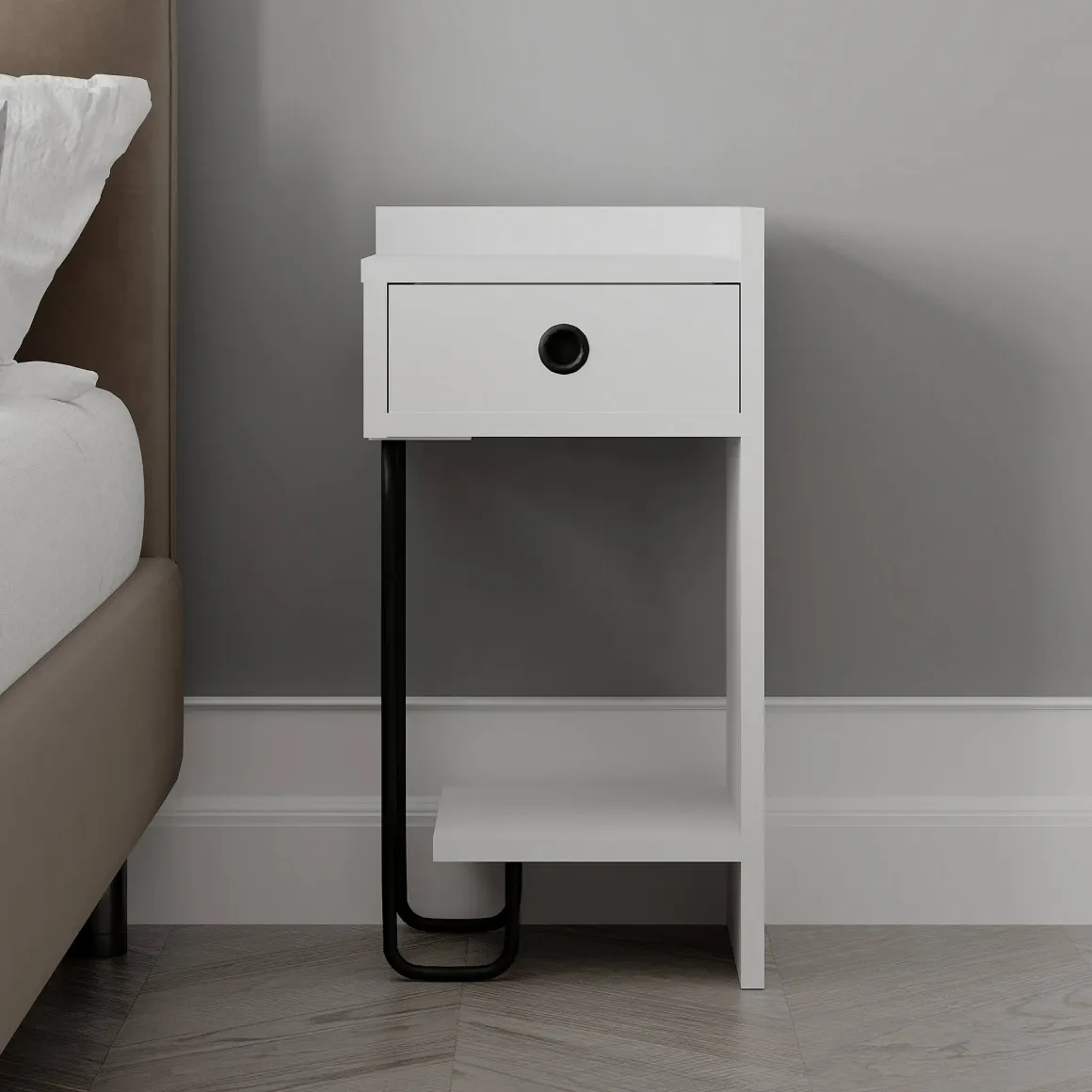 Comodino 2 ripiani bianco 32x30x61h cm - Halola