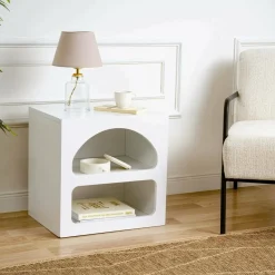 Comodini|Camera Da Letto > Dmora Comodino 3 ripiani 50x38x50h cm - Nara Bianco