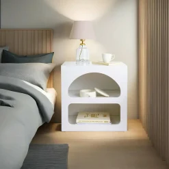 Comodini|Camera Da Letto > Dmora Comodino 3 ripiani 50x38x50h cm - Nara Bianco