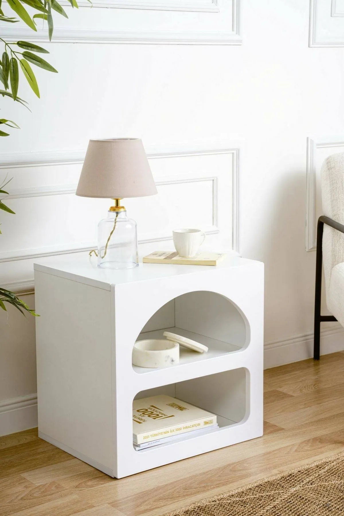 Comodini|Camera Da Letto > Dmora Comodino 3 ripiani 50x38x50h cm - Nara Bianco
