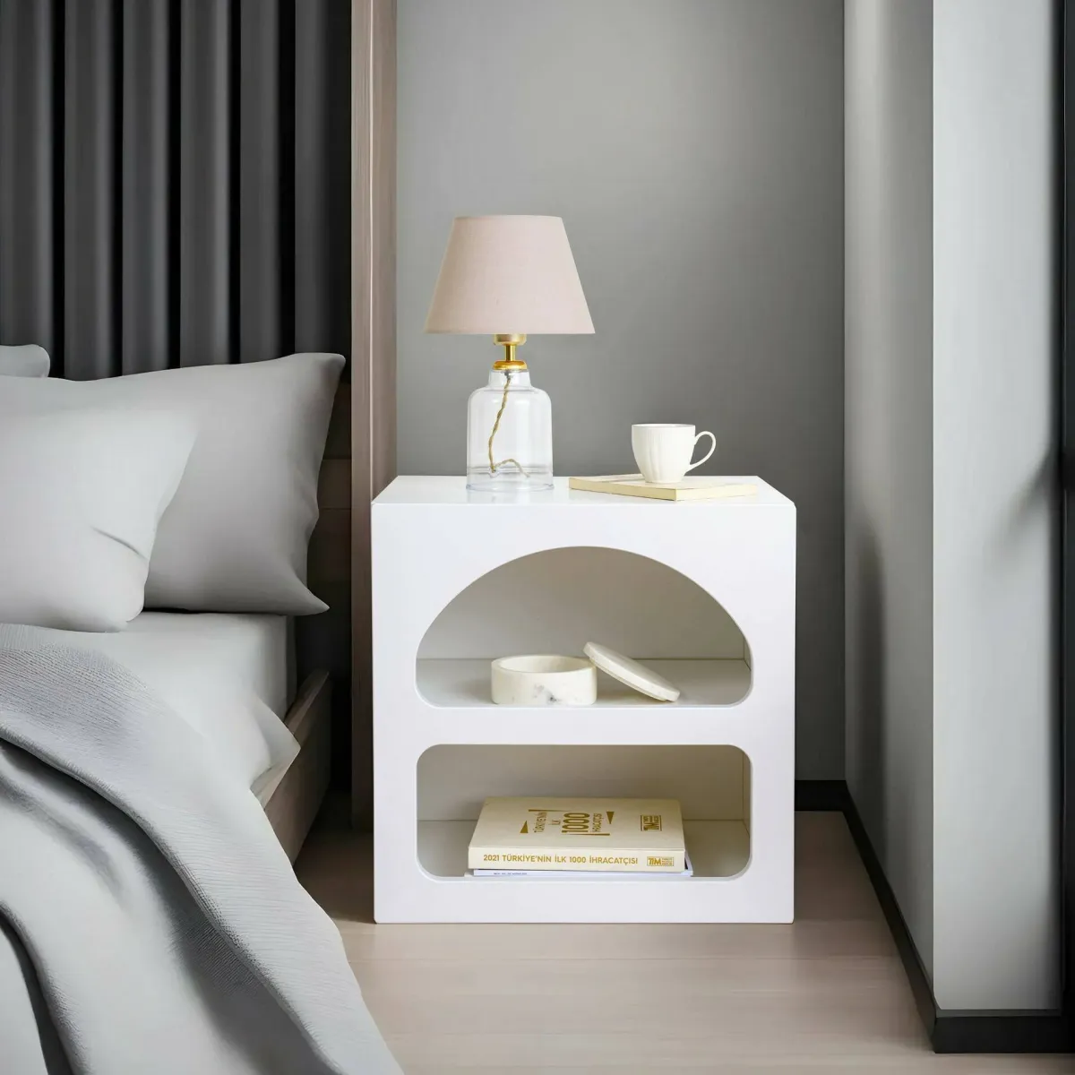 Comodini|Camera Da Letto > Dmora Comodino 3 ripiani 50x38x50h cm - Nara Bianco
