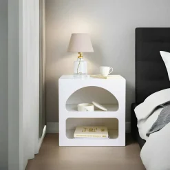 Comodini|Camera Da Letto > Dmora Comodino 3 ripiani 50x38x50h cm - Nara Bianco