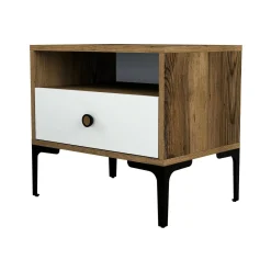 Comodini|Camera Da Letto > Dmora Comodino 2 ripiani noce e bianco 56x40x50h cm - Editta Bianco, Marrone Noce