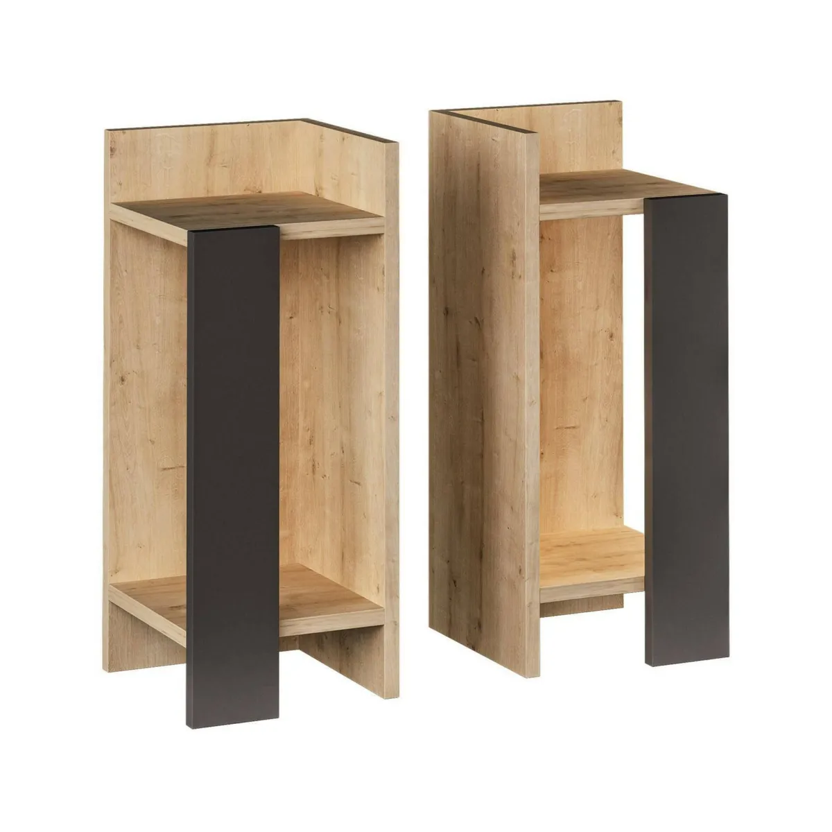 Comodini|Camera Da Letto > Dmora Comodino 2 ripiani quercia e antracite 25x27x60h cm - Lepre Nero Antracite, Marrone Quercia
