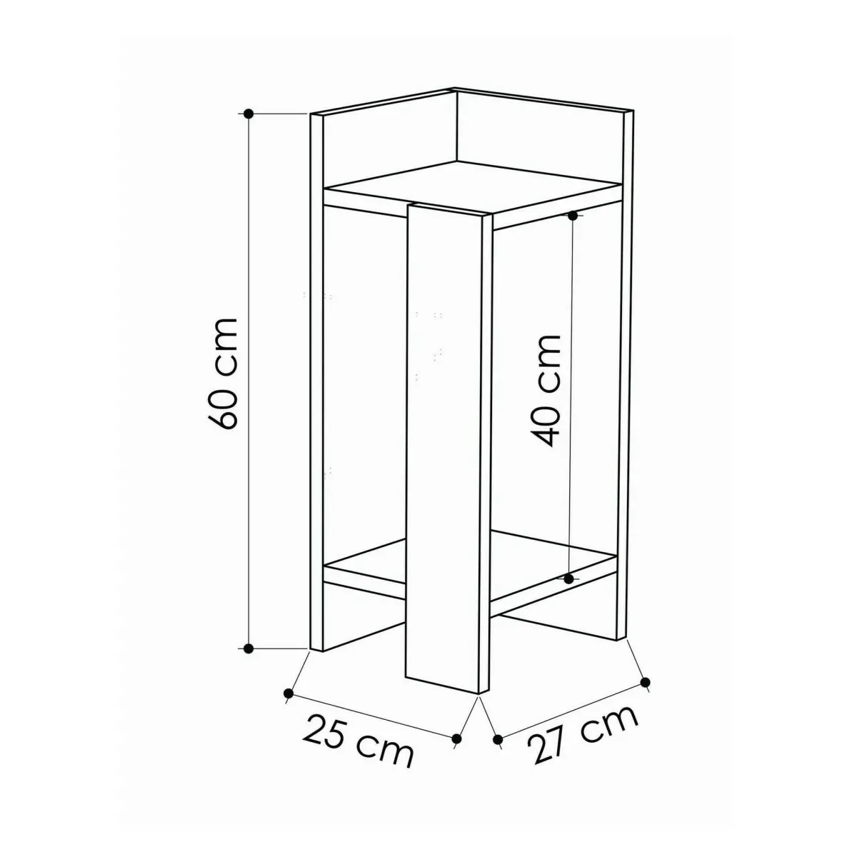 Comodini|Camera Da Letto > Dmora Comodino 2 ripiani quercia e antracite 25x27x60h cm - Lepre Nero Antracite, Marrone Quercia