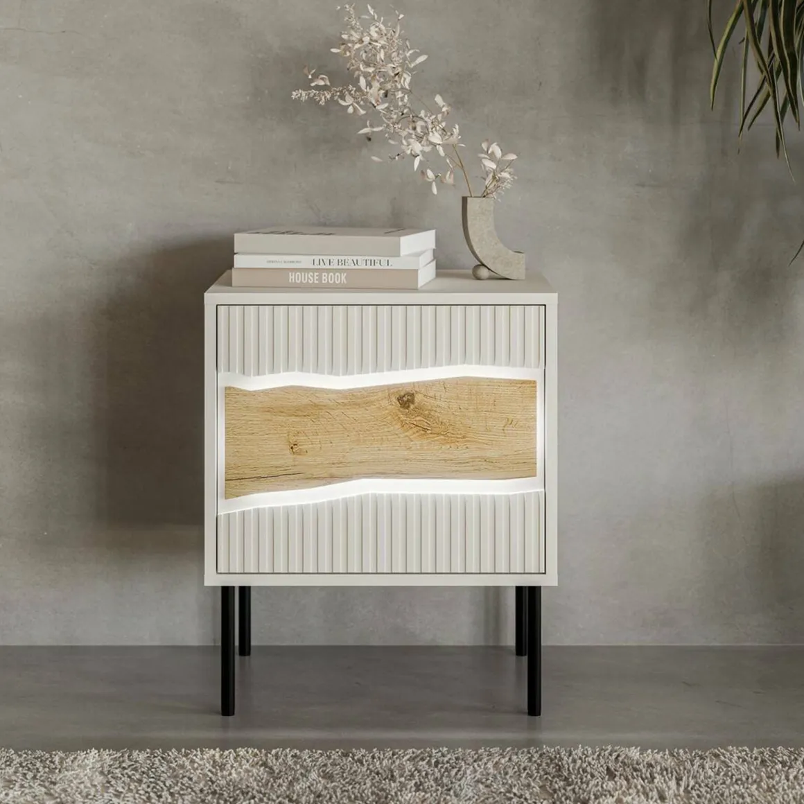 Comodino 1 ripiano beige 50x40x61h cm - Set di 2 comodini Ussana