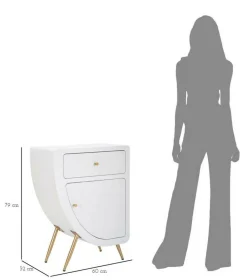 Comodino 1 ripiano bianco e oro 60x32x79h cm - Suze