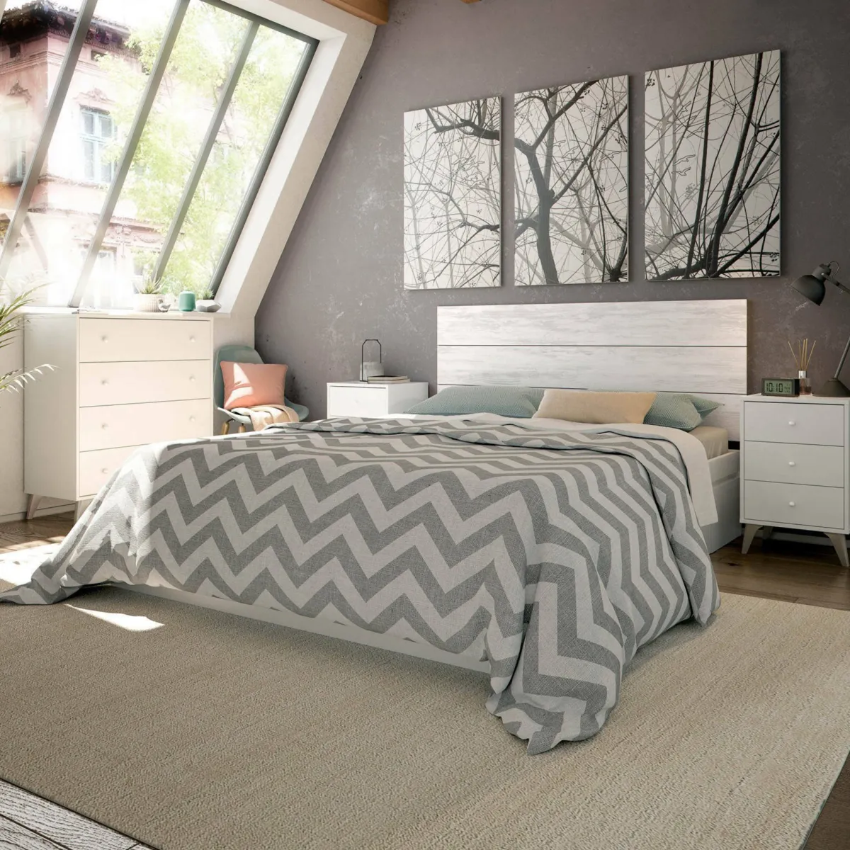 Comodini|Camera Da Letto > Dmora Comodino 1 ripiano bianco e rovere 40x33x56h cm - Attina Marrone, Bianco Rovere