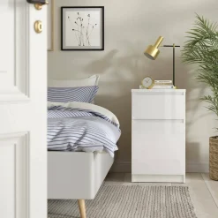 Comodini|Camera Da Letto > Dmora Comodino 1 ripiano 50x34x49h cm - Armageddo Bianco Lucido