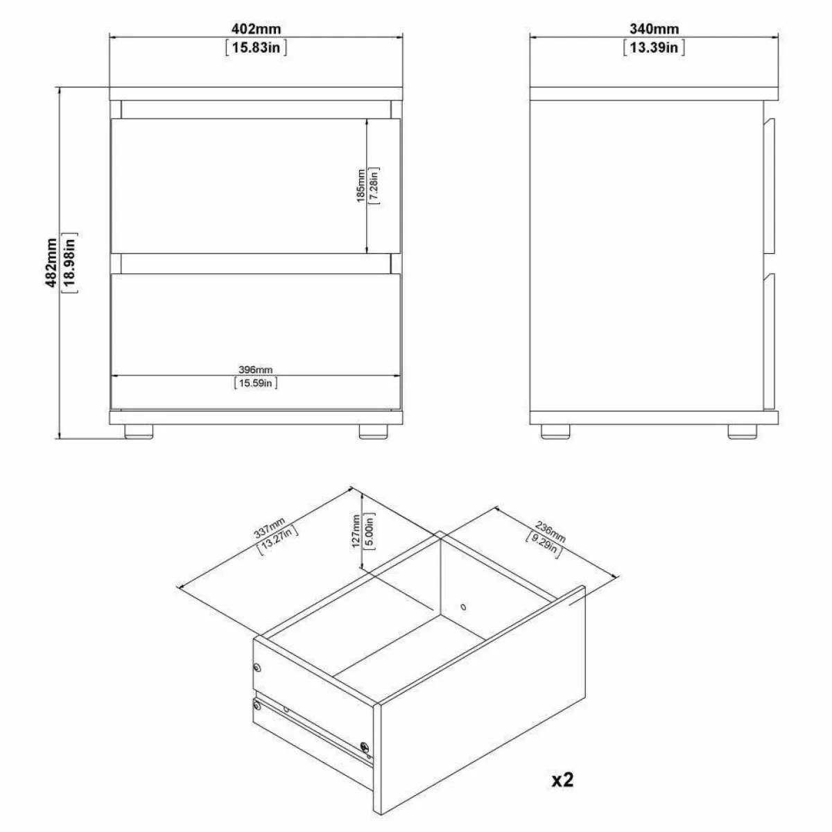 Comodini > Dmora Comodino 1 ripiano 40x34x48h cm - Albregio Bianco