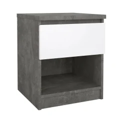 Comodini > Dmora Comodino 1 ripiano cemento e bianco lucido 40x40x49h cm - Scolastica Bianco Lucido, Grigio Cemento