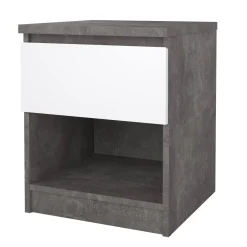 Comodini > Dmora Comodino 1 ripiano cemento e bianco lucido 40x40x49h cm - Scolastica Bianco Lucido, Grigio Cemento