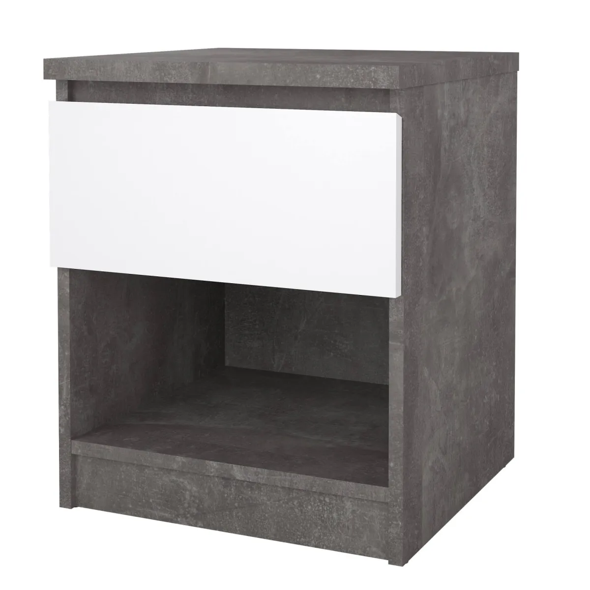 Comodini > Dmora Comodino 1 ripiano cemento e bianco lucido 40x40x49h cm - Scolastica Bianco Lucido, Grigio Cemento