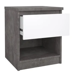 Comodini > Dmora Comodino 1 ripiano cemento e bianco lucido 40x40x49h cm - Scolastica Bianco Lucido, Grigio Cemento