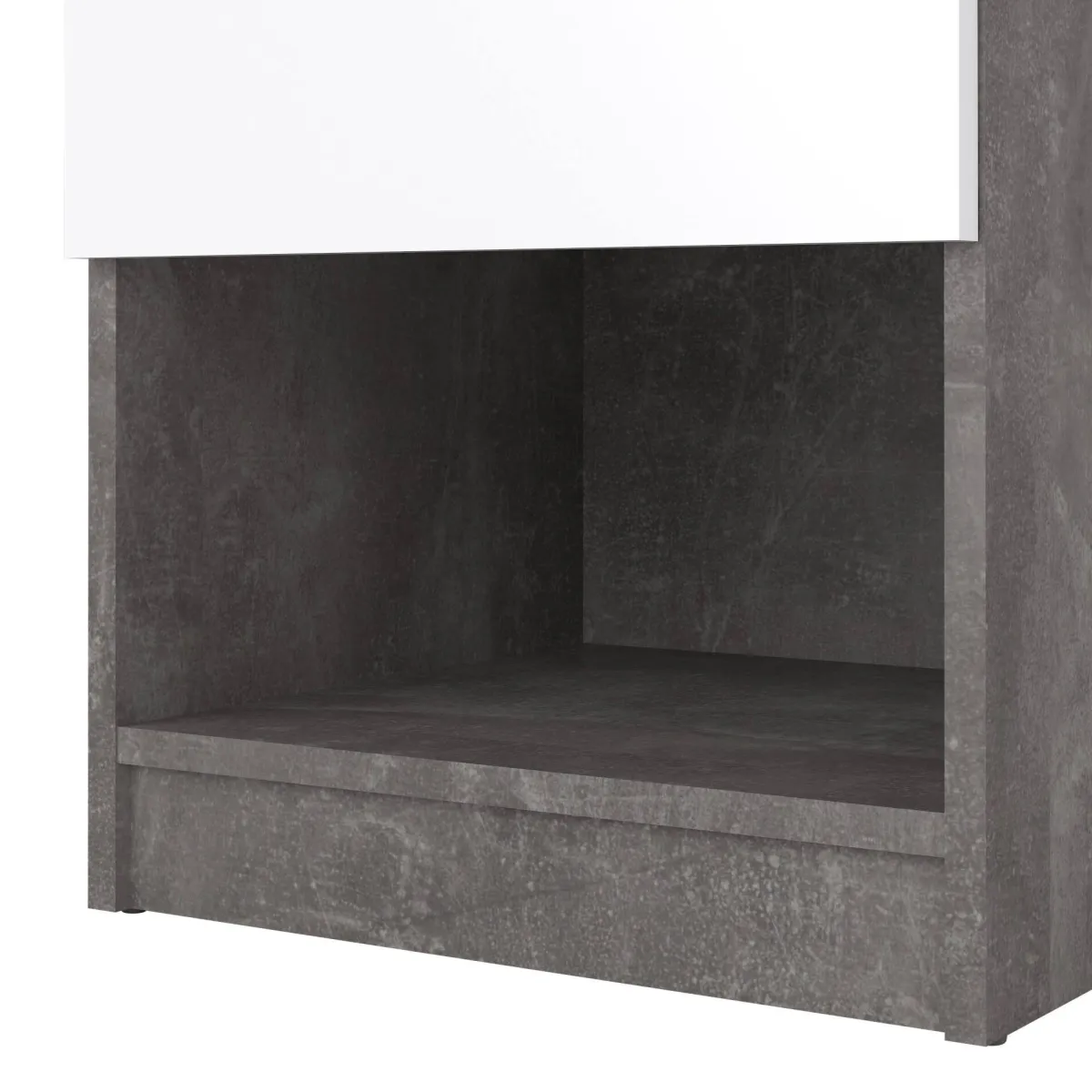 Comodini > Dmora Comodino 1 ripiano cemento e bianco lucido 40x40x49h cm - Scolastica Bianco Lucido, Grigio Cemento