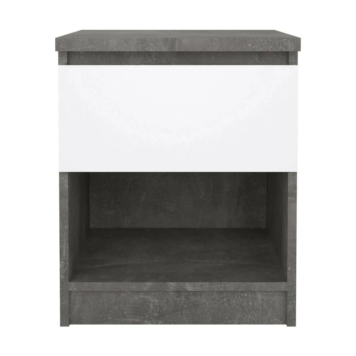Comodini > Dmora Comodino 1 ripiano cemento e bianco lucido 40x40x49h cm - Scolastica Bianco Lucido, Grigio Cemento