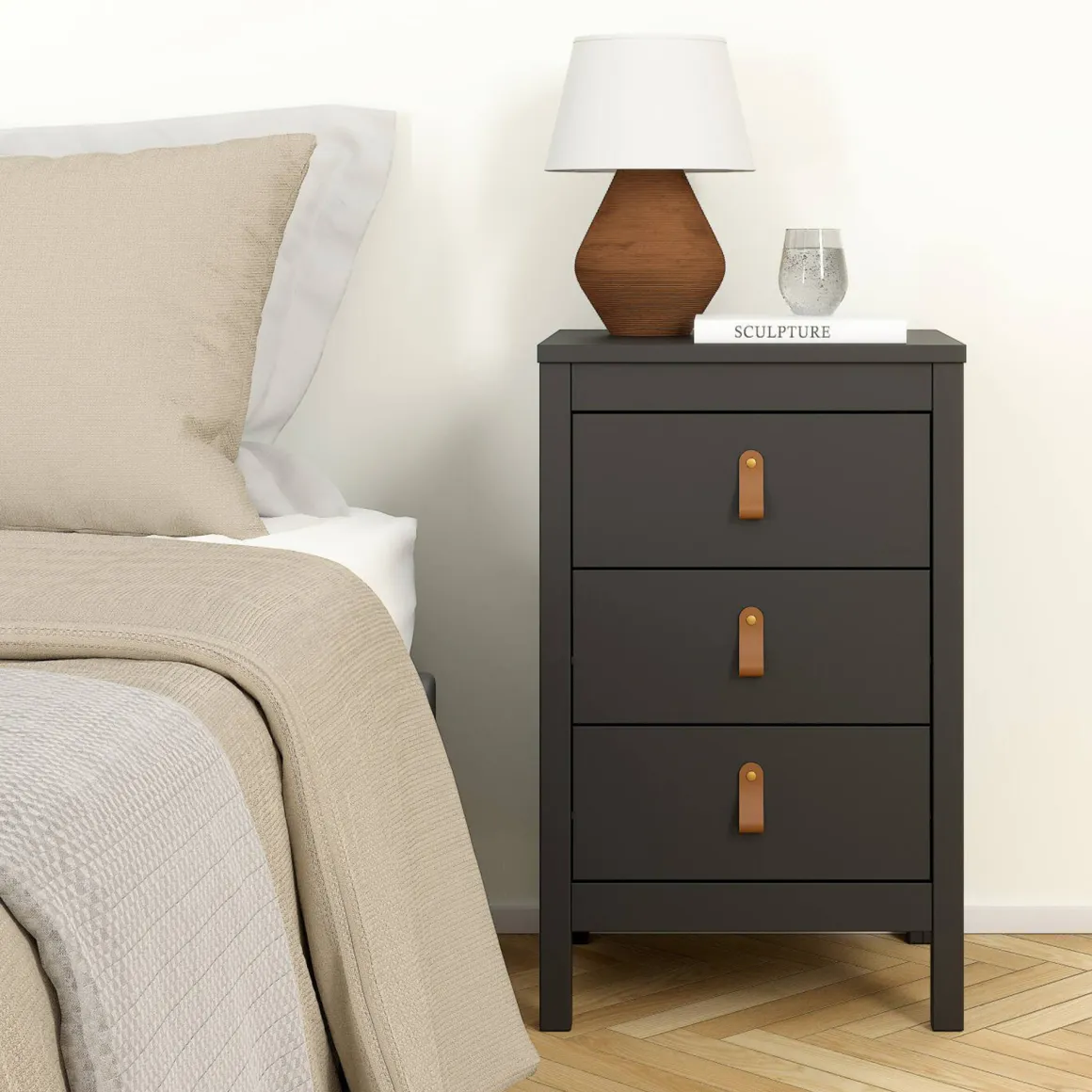 Comodino 1 ripiano nero 43x38x70h cm - Lombardia