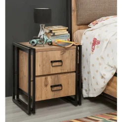 Comodini|Camera Da Letto > Dmora Comodino 1 ripiano quercia e nero 52x40x55h cm - Pantaleon Nero, Marrone Quercia
