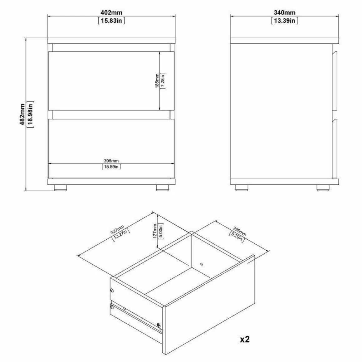 Comodino 1 ripiano quercia 40x34x48h cm - Albregio